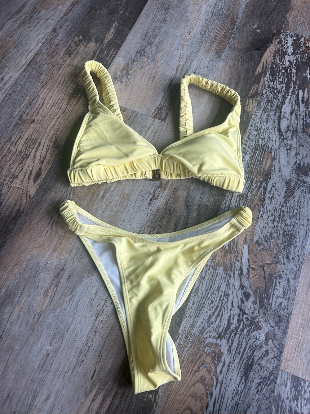 SHEIN Yellow Ruched Triangle Bikini Set